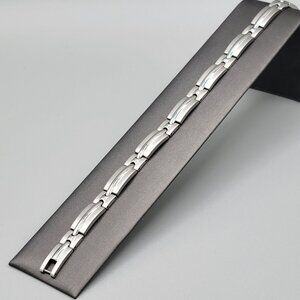 Stainless Steel Mens Bracelet 8 Inch Silver Tone Link Chain Fold Over Clasp